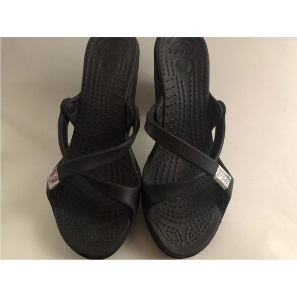 Crocs Cyprus Heel Strappy Platform Sandal Women's 8 Black Slip On Comfort Shoes - Picture 4 of 5
